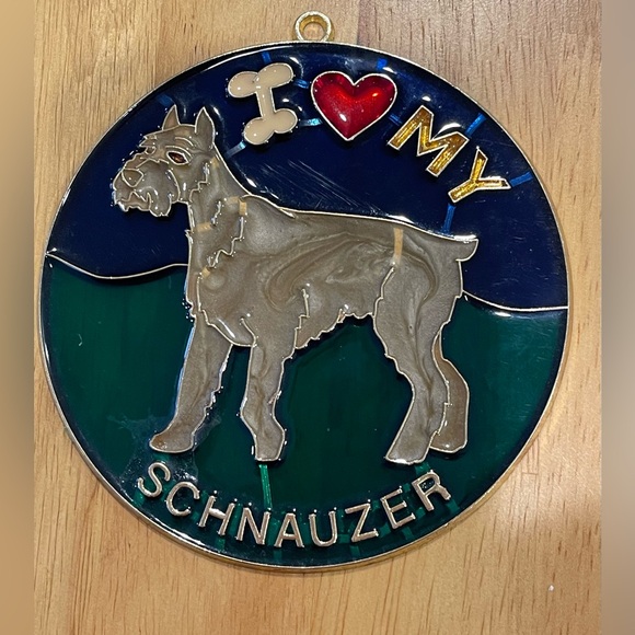 Vintage I Love My Schnauzer Dog Stained Glass Style Sun Catcher 4.25 Inch Round - Picture 4 of 5
